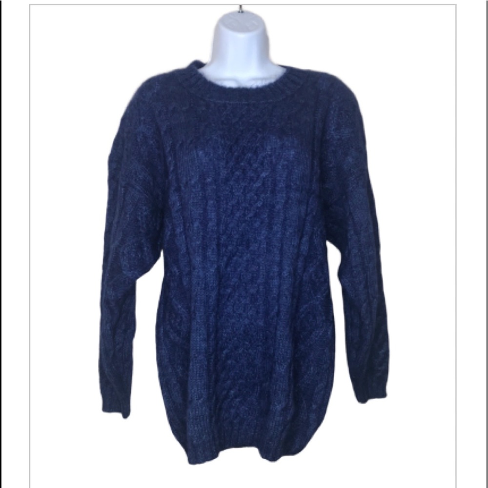 Vintage Knit Knit Chunky Knit Blue Cable Sweater size large